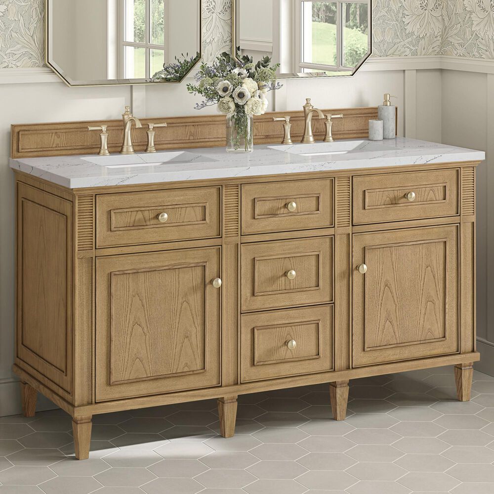 James Martin Vanities Lorelai 60&quot; Double Vanity in Light Natural Oak with 3 cm Ethereal Noctis Quartz Top, , large