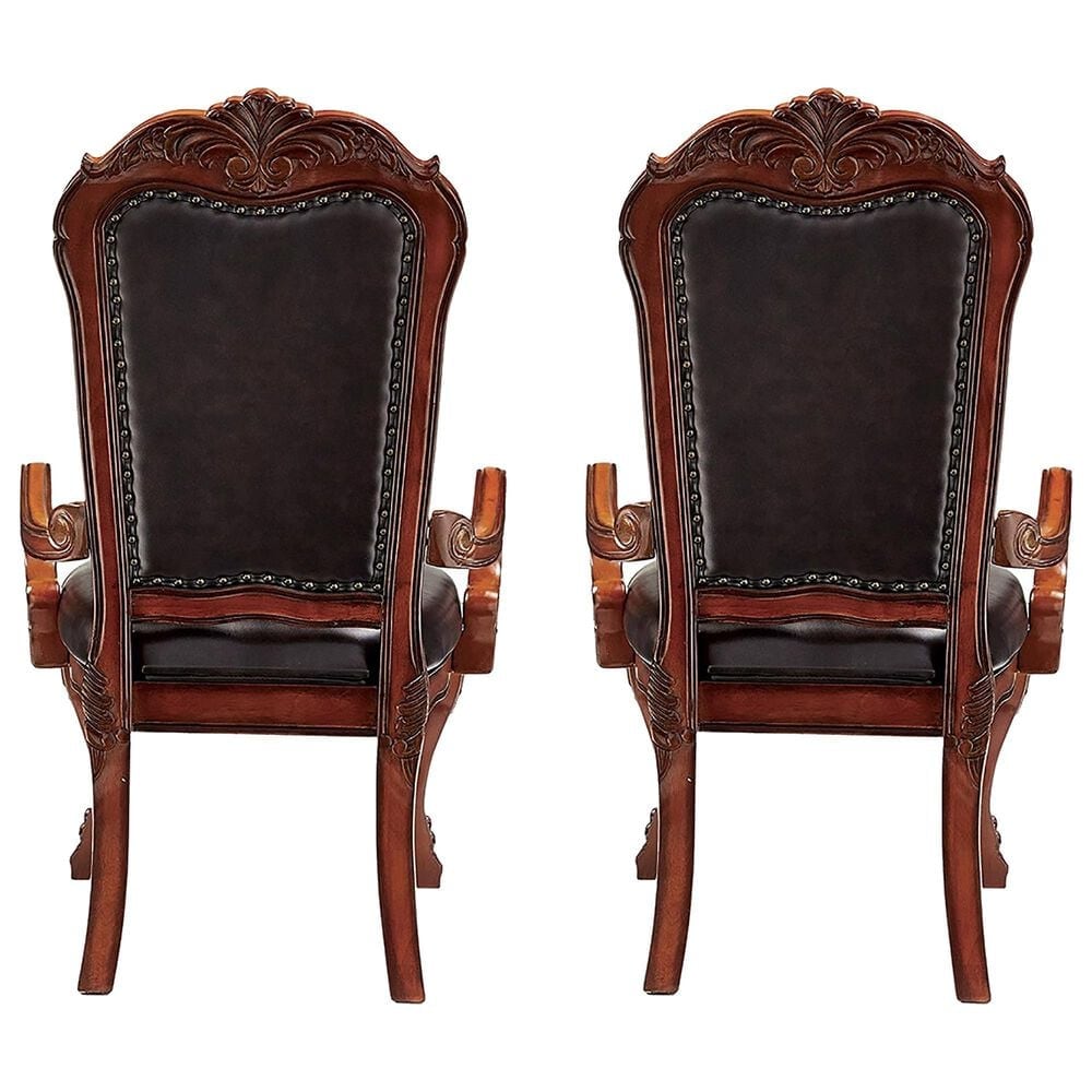 HOMLUX Dresden Arm Chair with Leatherette Upholstery in Cherry Oak (Set of 2), , large