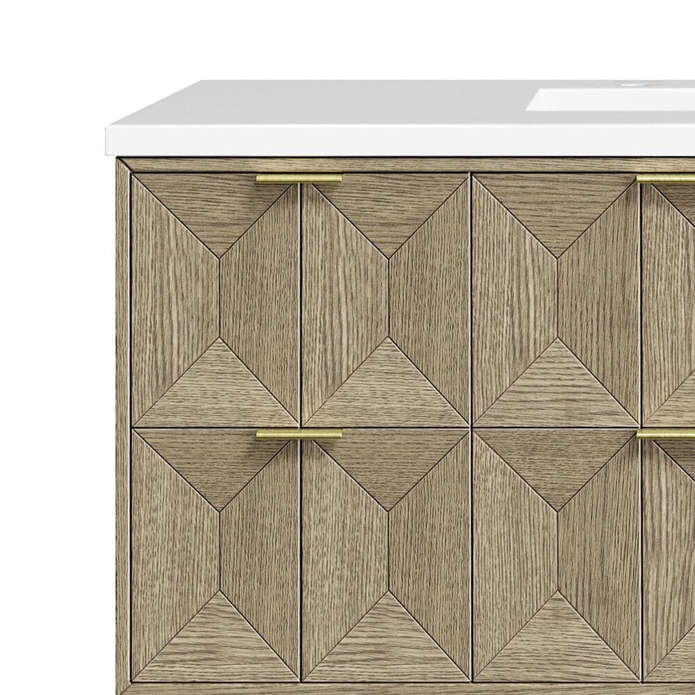 James Martin Vanities Emmeline 48&quot; Single Vanity in Pebble Oak with 3 cm White Zeus Quartz Top, , large