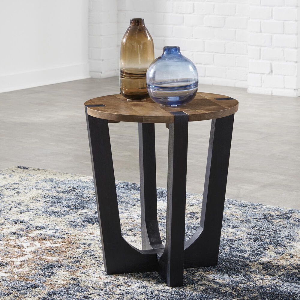 Ashley Hanneforth Round End Table in Brown and Black, , large