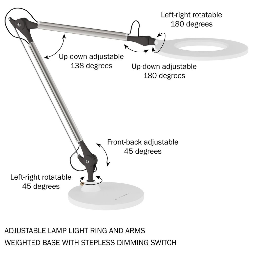 Timberlake Swing Arm Architect Desk Lamp with LED Ring Light in White, , large