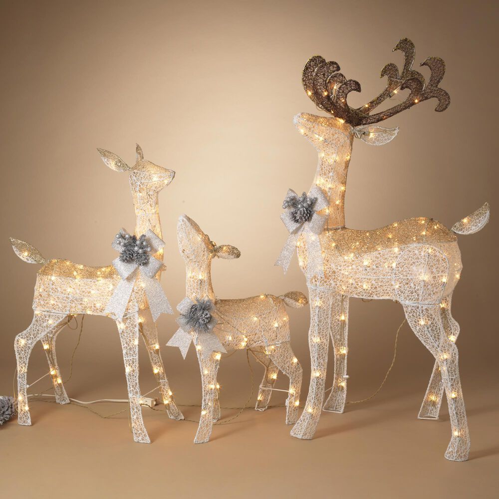 The Gerson Company 3-Piece Electric Lighted Indoor/Outdoor Reindeer Set with 210 Lights in White, , large
