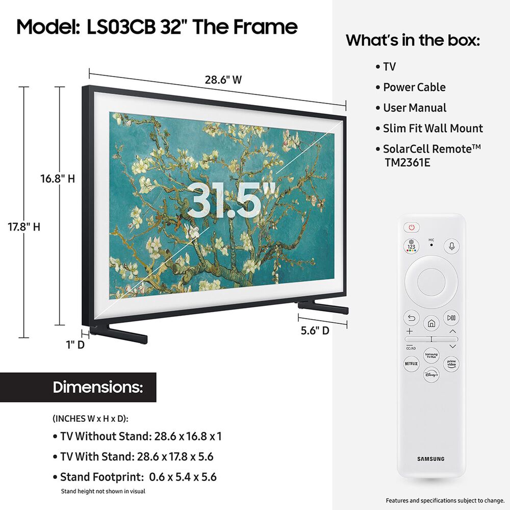 Samsung 32&quot; Class LS03CB The Frame QLED HDR - Smart TV with Music Frame in Black, , large