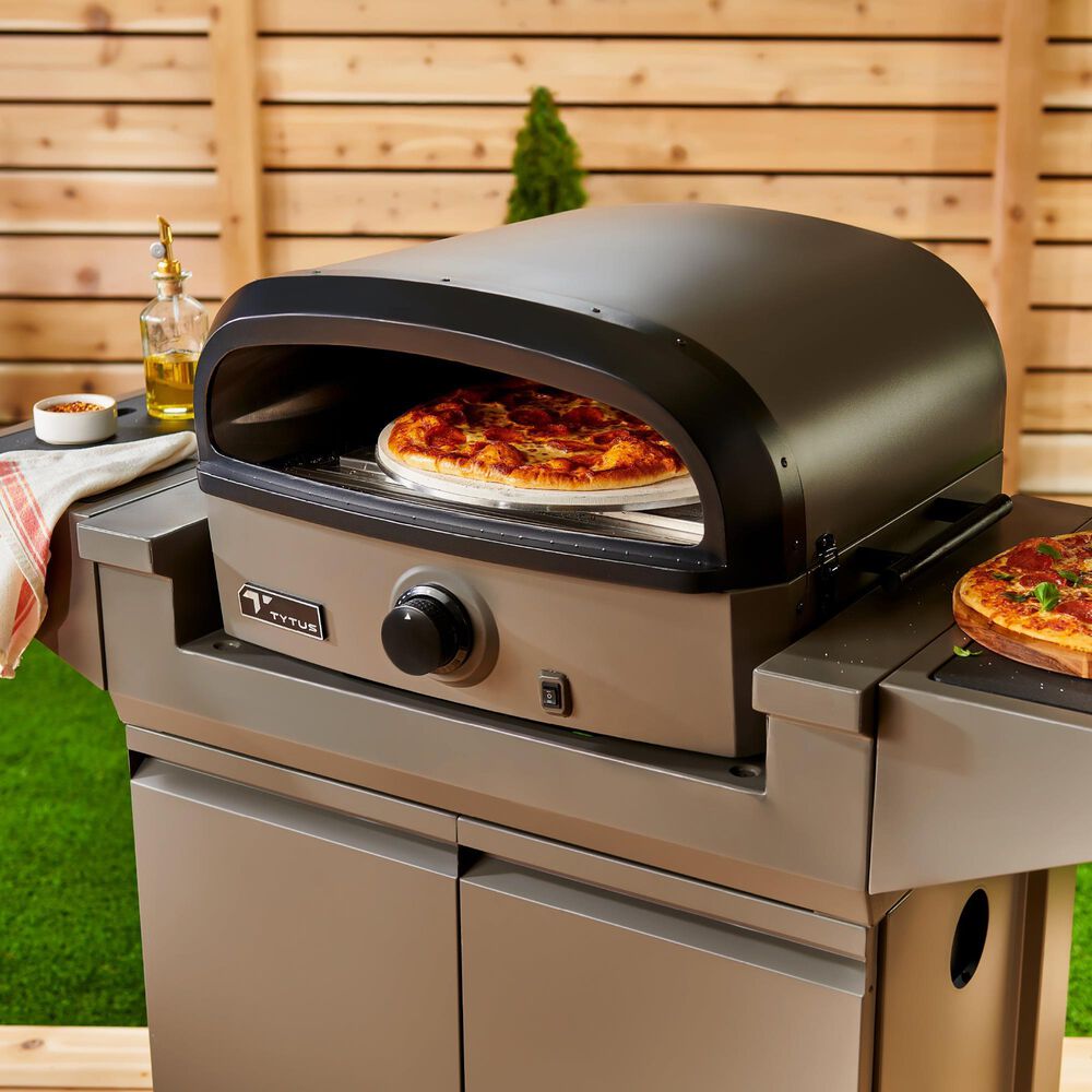 Tytus Emberwood Grill and Prep Cart with Gas Tabletop Pizza Oven in Gunmetal Gray, , large