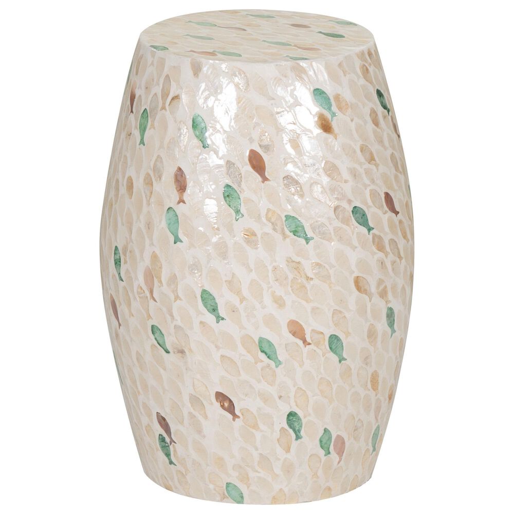 Linon Home Decor Pattison Drum End Table with Finish Pattern in Ivory, , large