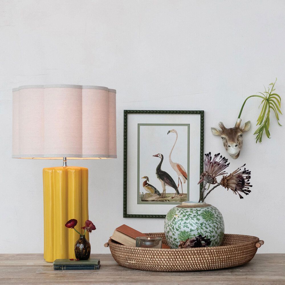 Teak Interiors Collected Notions Stoneware Fluted Scalloped Table Lamp in Mustard, , large