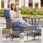 Hearth and Haven Patio Wicker Ottoman with Brown Rattan in Blue (Set of 2), , large