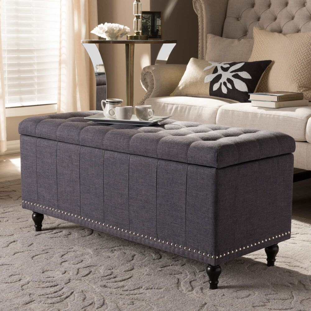 Baxton Studio Kaylee Storage Ottoman Bench in Dark Grey, , large