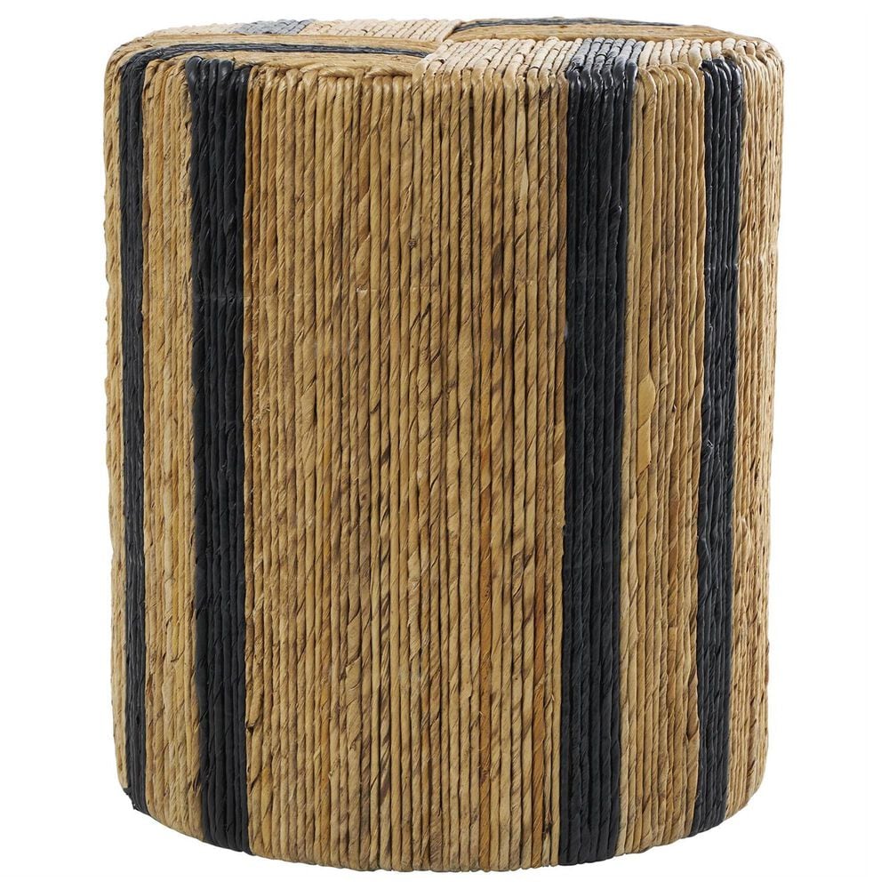 Maple and Jade Banana Leaf Drum Linear Wrapped End Table in Brown and Navy Blue, , large