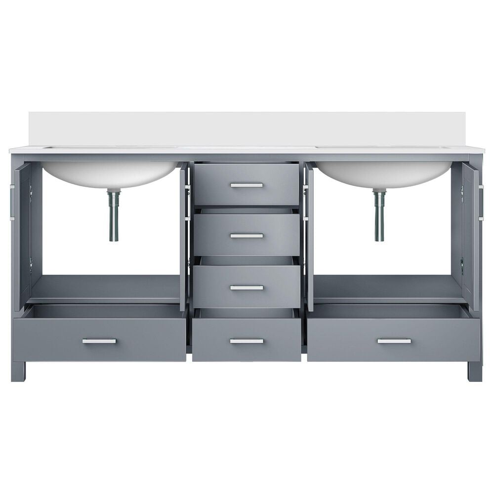 Lexora Home Jacques 72&quot; Double Bathroom Vanity in Dark Grey with 2 cm White Cultured Marble Top and Rectangular Sinks, , large