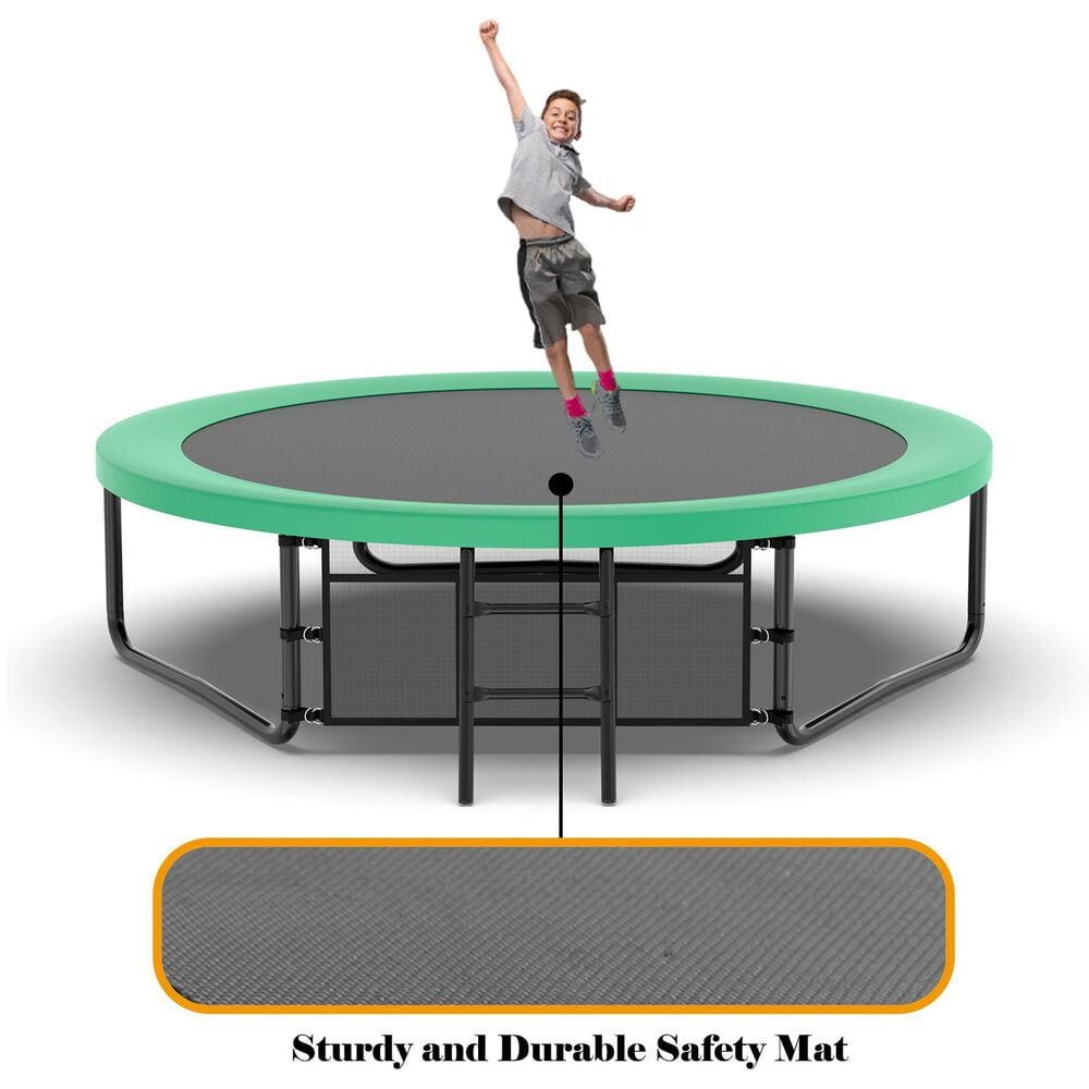 HOMLUX 10' Outdoor Trampoline with Basketball Hoop in Green, , large