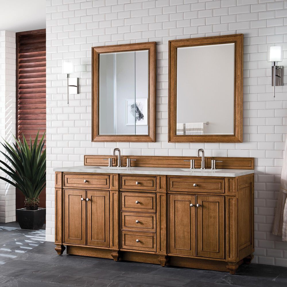 James Martin Vanities Bristol 72&quot; Double Bathroom Vanity in Saddle Brown with 3 cm Victorian Silver Quartz Top and Rectangular Sinks, , large