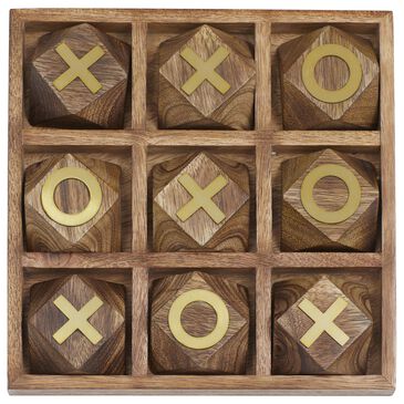 Maple and Jade Tic Tac Toe Game Set in Brown and Gold, , large