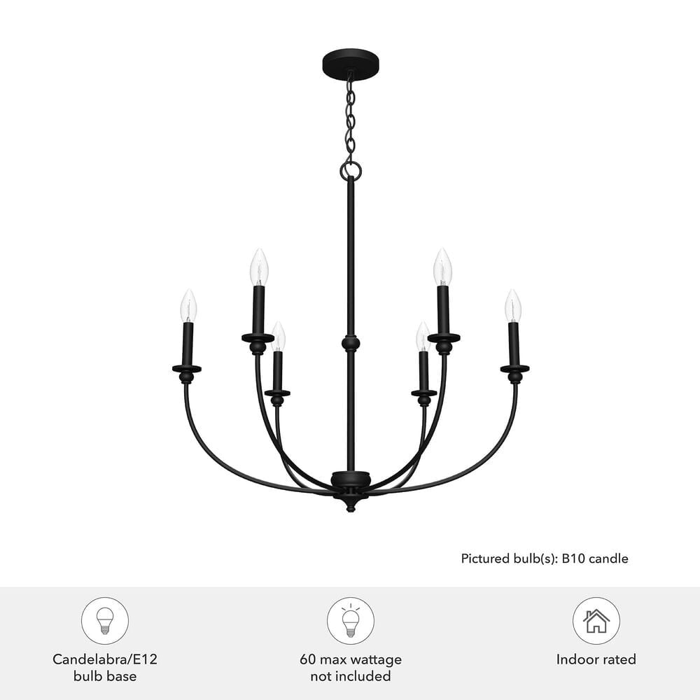 Hunter Southcrest 6-Light Chandelier in Flat Matte Black, , large
