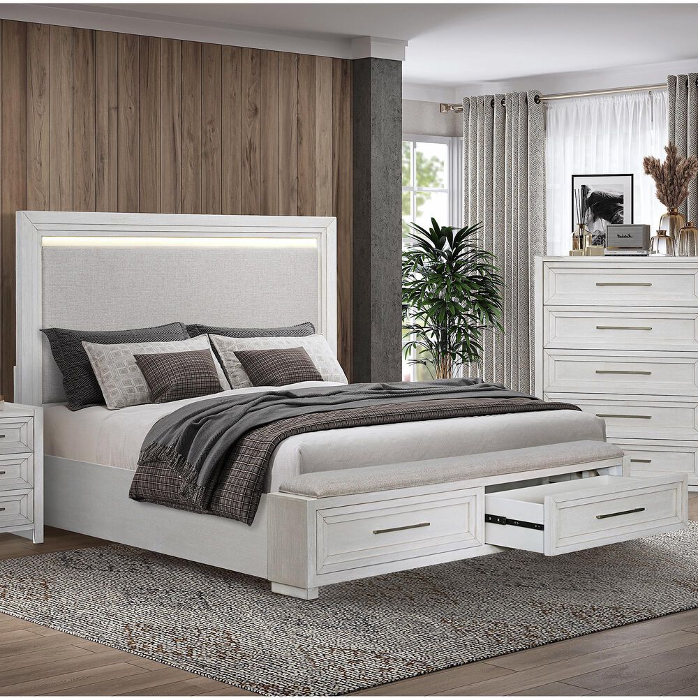 Sasha Lee Queen Storage Bed in Brushed White, , large