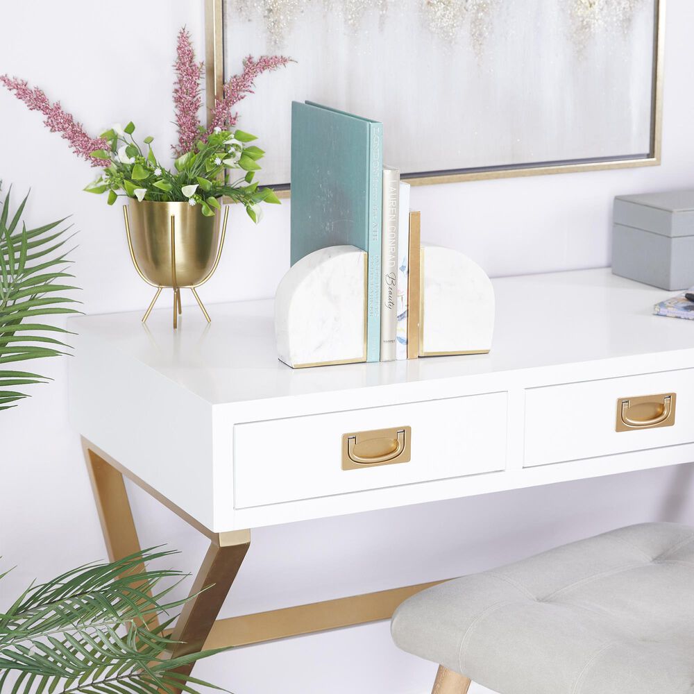Maple and Jade 6&quot; Decorative Bookend in Matte White, Gray and Gold &#40;Set of 2&#41;, , large
