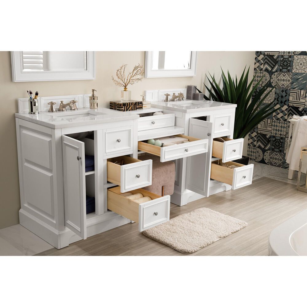 James Martin Vanities De Soto 82&quot; Double Bathroom Vanity in Bright White with 3 cm Arctic Fall Solid Surface Top, , large