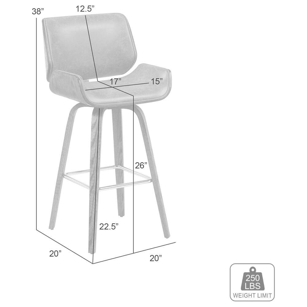Armen Living Tyler Swivel Counter Stool with Vintage Brown Cushion in White Washed, , large