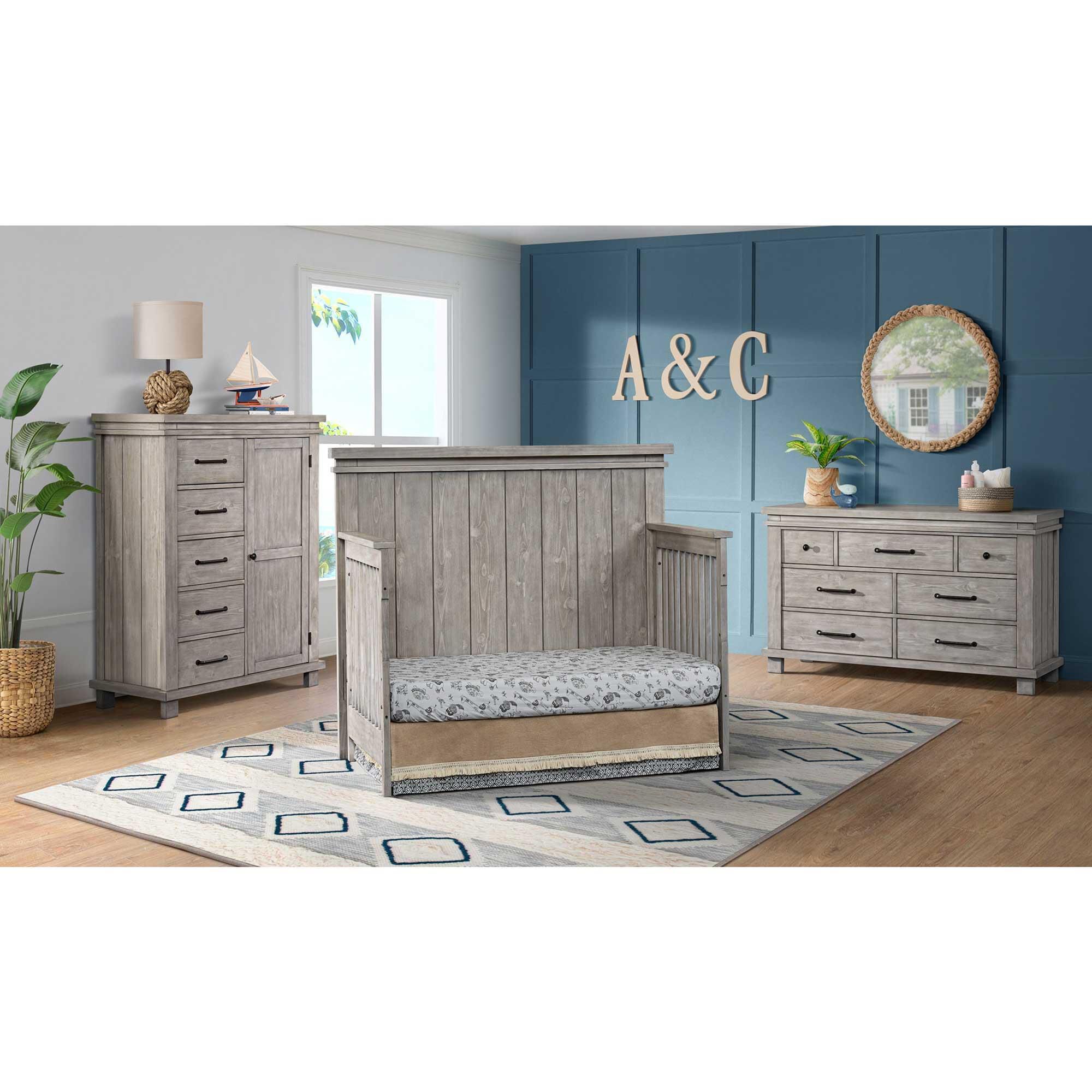 Oxford Baby Hampton 4 In 1 Convertible Crib in Stone Wash NFM