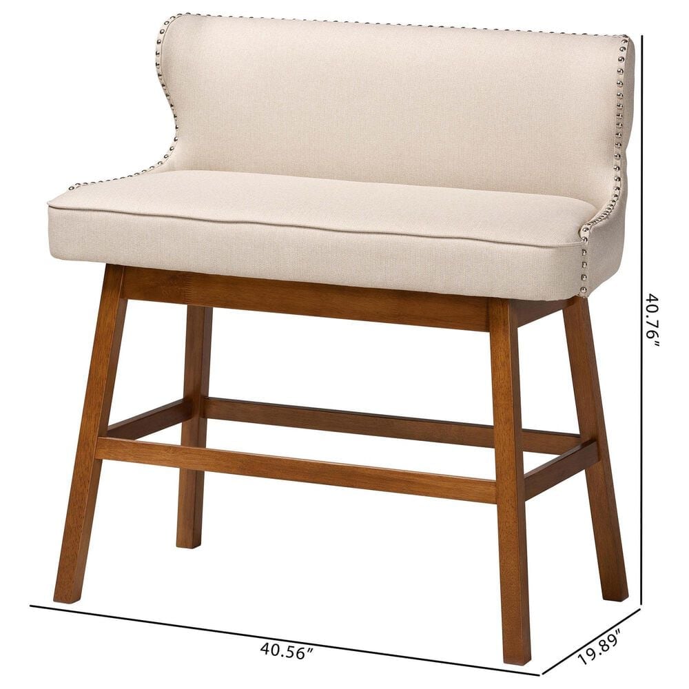 Baxton Studio Gradisca Bar Bench Banquette with Light Beige Cushion in Dark Walnut, , large