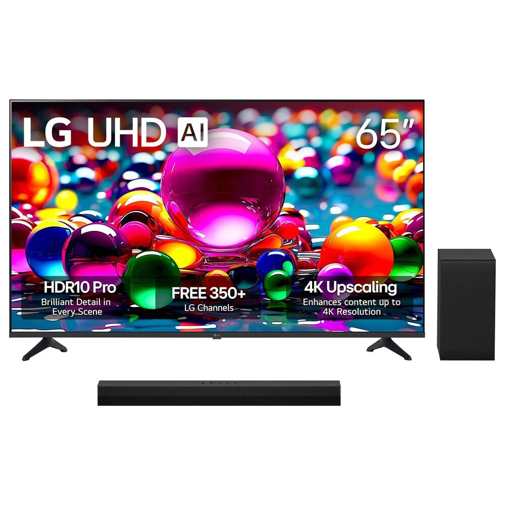 LG 65" Class UA77 4K UHD AI - Smart TV with 2.1 Channel Soundbar System in Black, , large