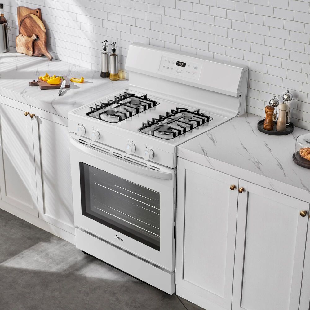 Midea 6.1 Cu. Ft. 4-Burner Freestanding Gas Range with Steam Cleaning in White, , large