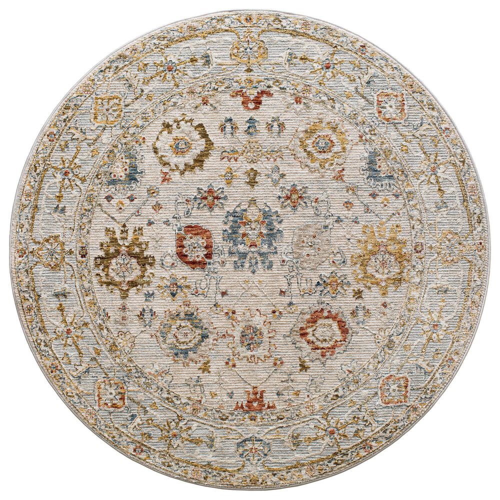 Surya Reina Light Gray, Cream, Denim, Rust, Mustard, Olive and Tan 6"7" Round Area Rug, , large