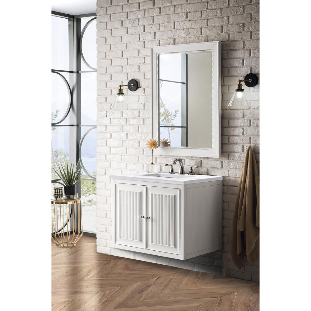 James Martin Vanities Athens 30&quot; Single Bathroom Vanity in Glossy White with 3 cm Arctic Fall Solid Surface Top and Rectangular Sink, , large