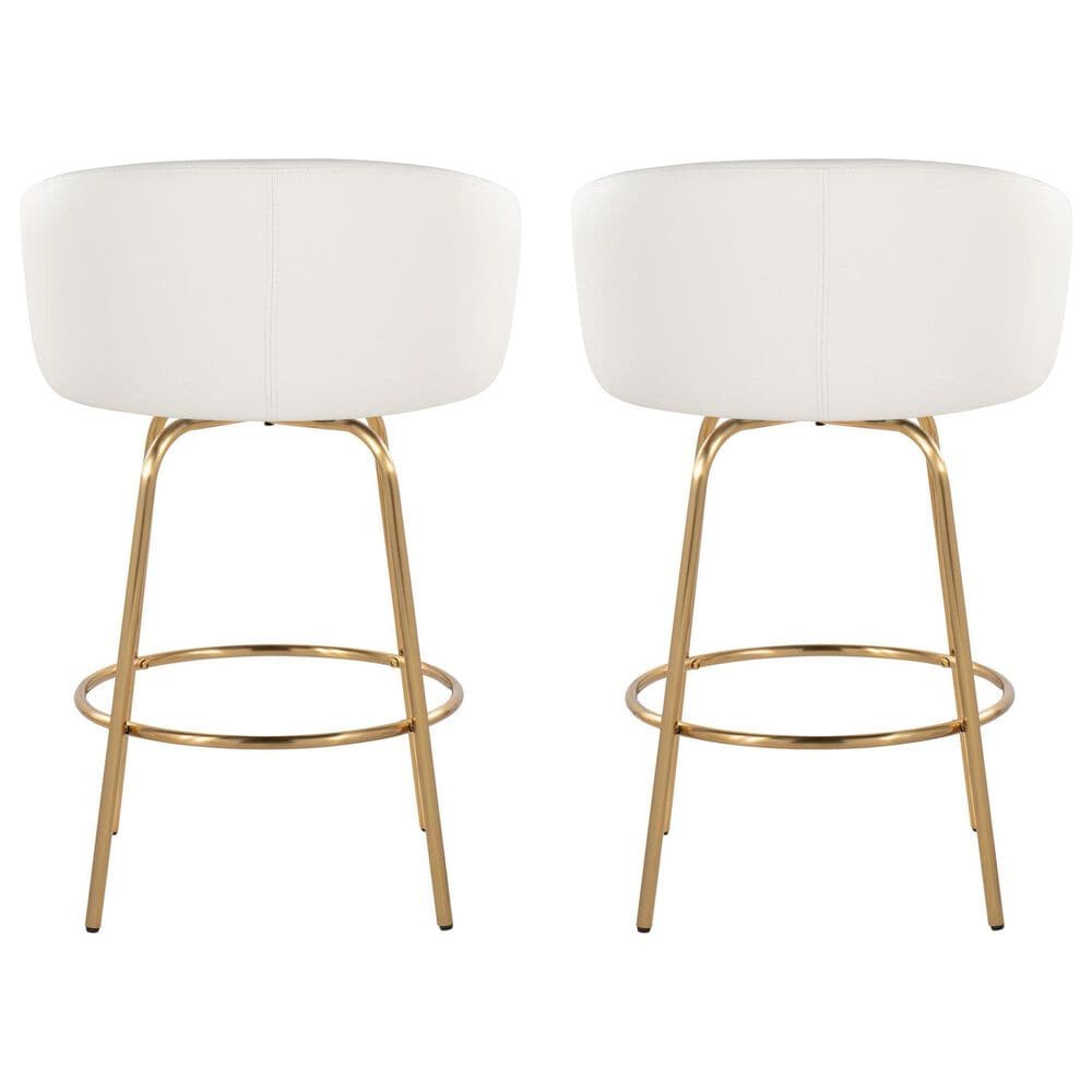LumiSource Claire Swivel Counter Stool with White Faux Leather Upholstery in Gold (Set of 2), , large