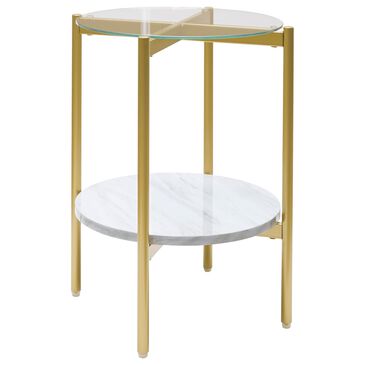 Signature Design by Ashley Wynora Round End Table in White and Gold, , large
