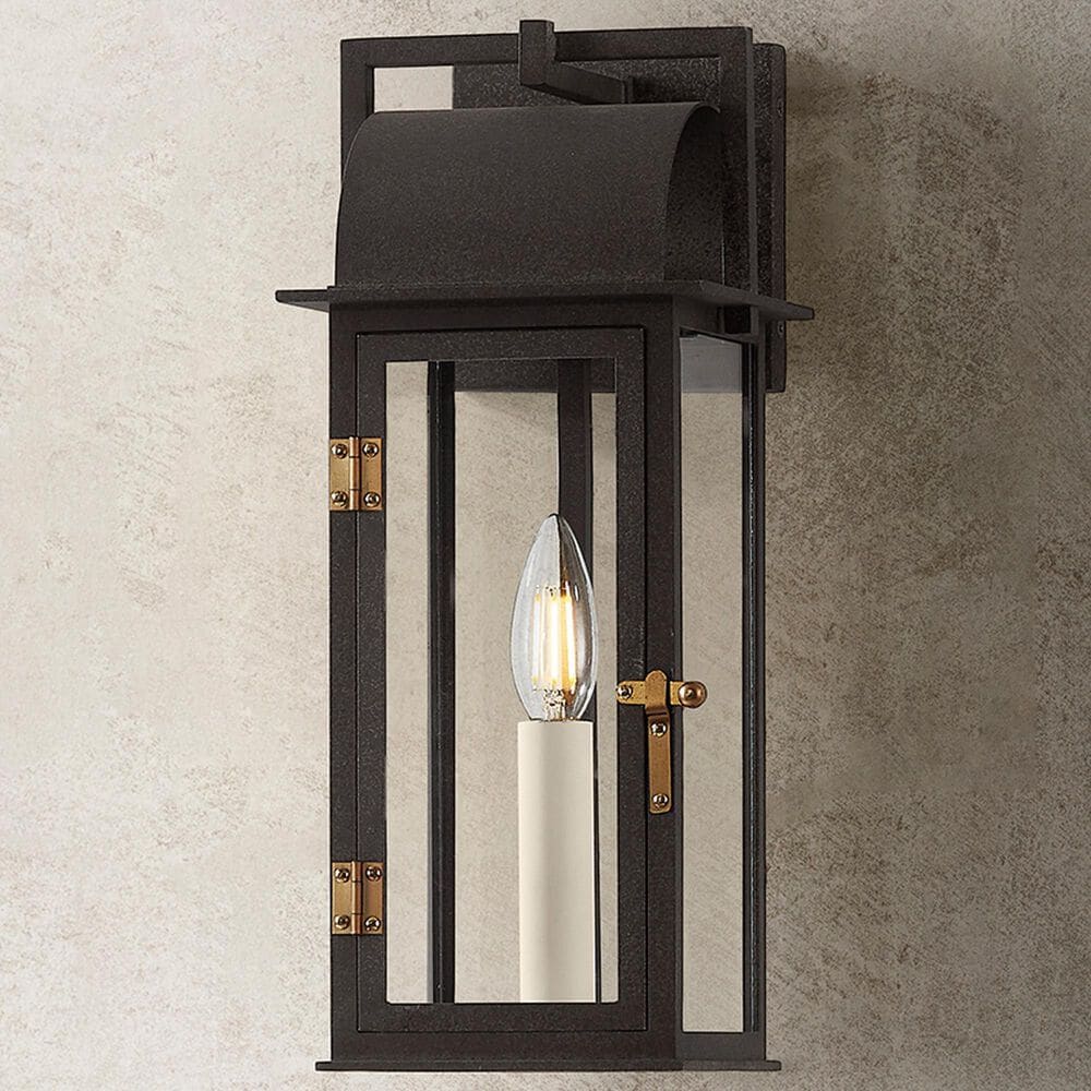 Troy Lighting Bohen 6" 1-Light Exterior Wall Sconce in French Iron and Patina Brass, , large