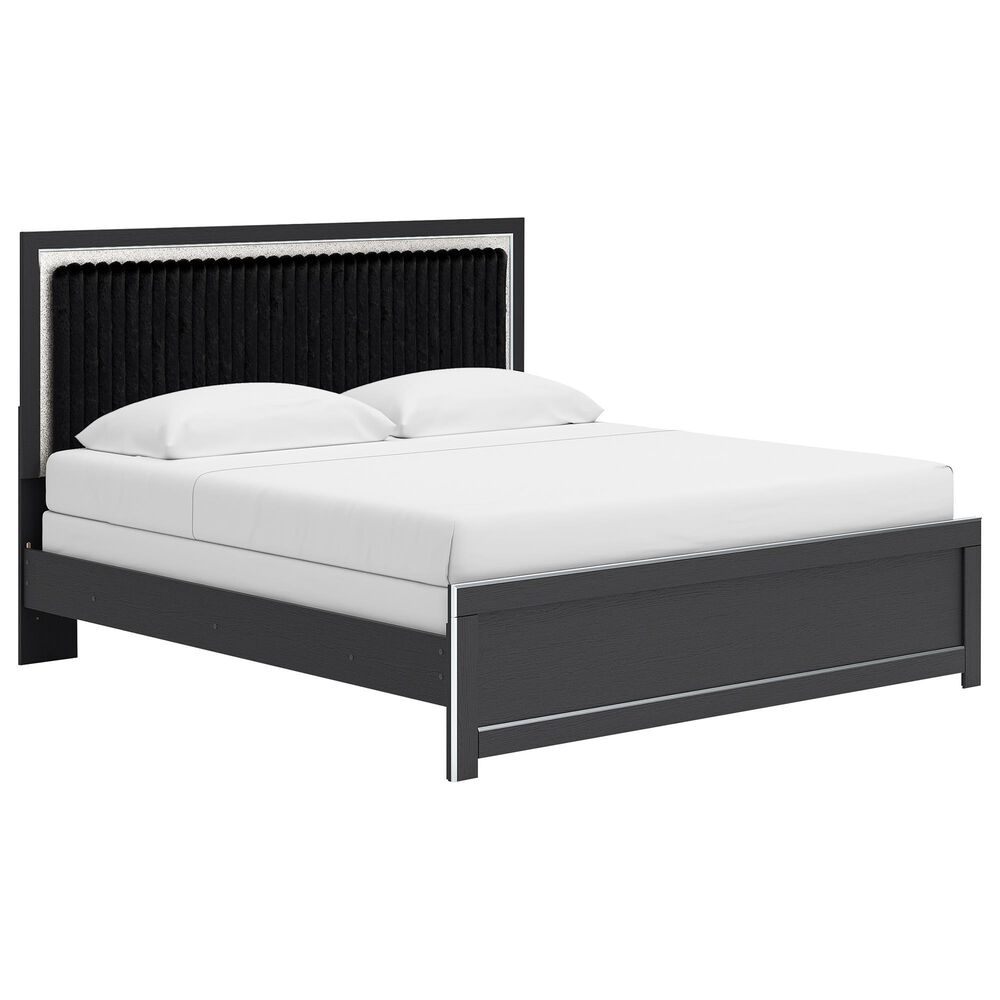 Ashley Zuraleus King Upholstered Panel Bed with Two Nightstands in Matte Black, , large