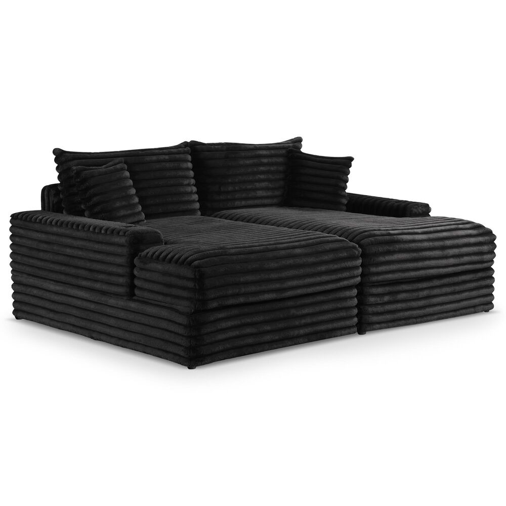 Furniture of America Tavedestrand Double Chaise Lounger with USB Port in Black, , large