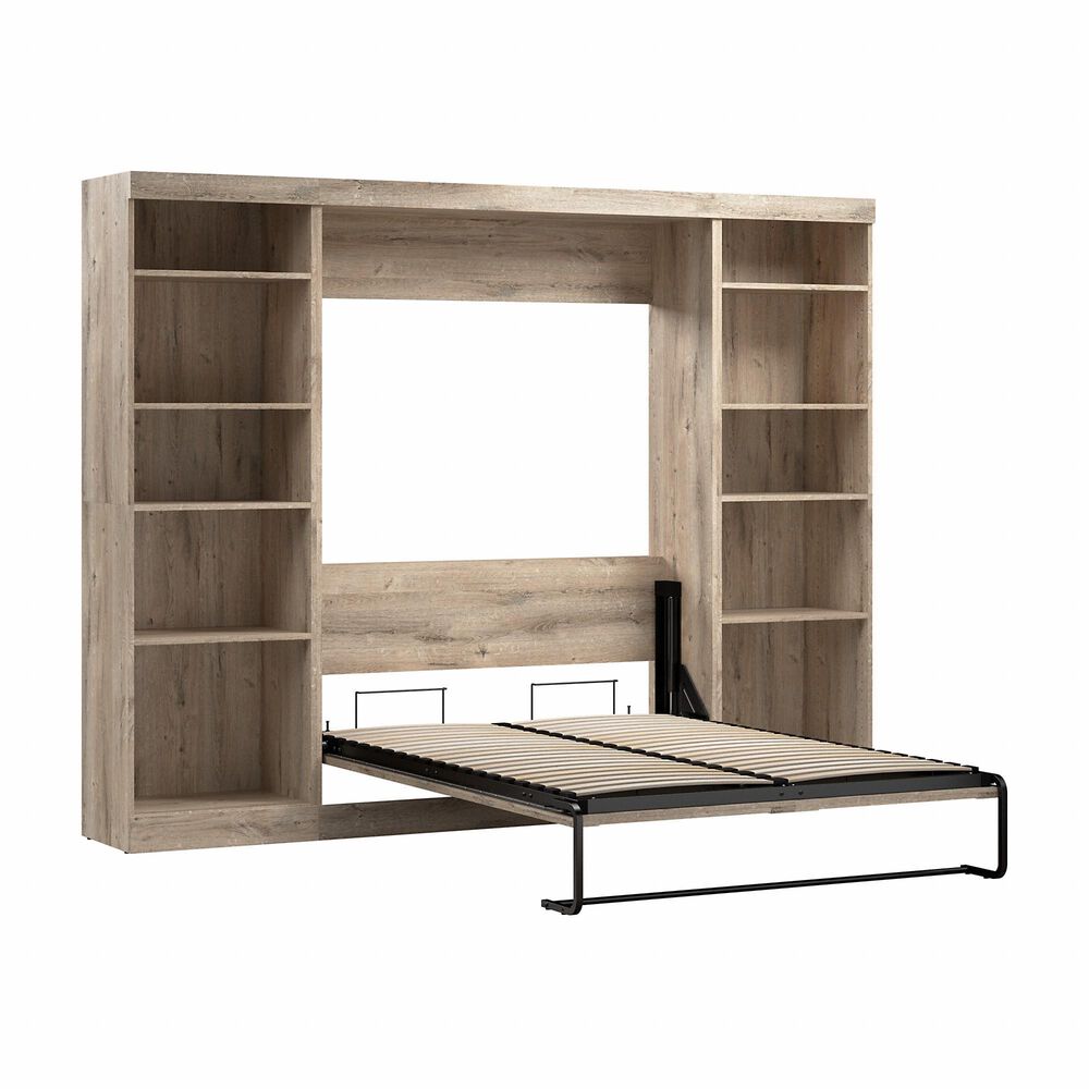 Bestar Pur 109" Full Murphy Storage Bed in Rustic Brown, , large
