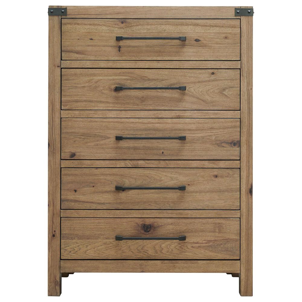 Millenium Ridgester California King Panel Bed with Dresser, Chest and Two Nightstands in Light Brown with USB Ports, , large