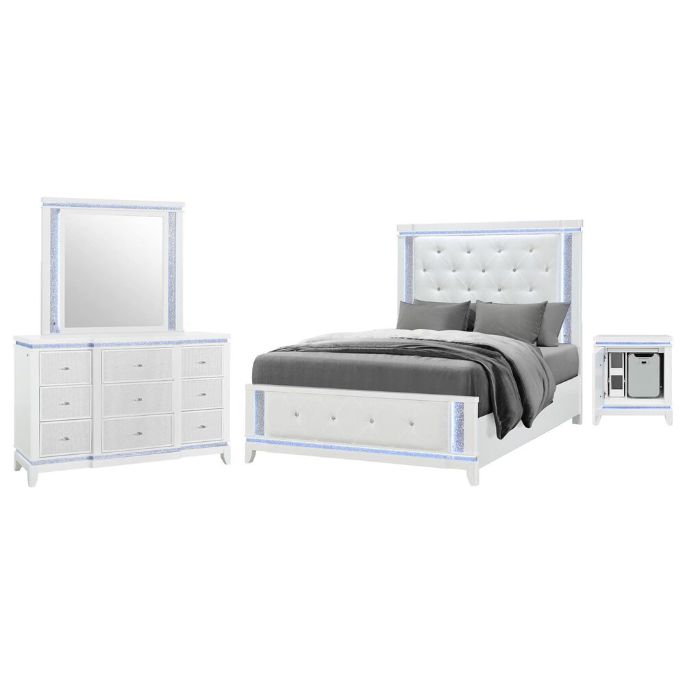 Global Furniture USA Alina 4-Piece Full Upholstered Panel Bedroom Set in White, , large
