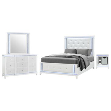 Modern Market Alina 4-Piece Full Upholstered Panel Bedroom Set in White, , large
