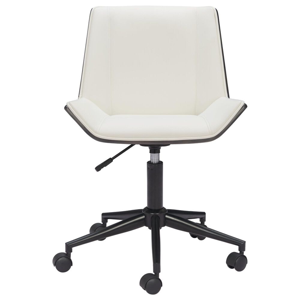 Zuo Modern Maker Office Chair with White Faux Leather in Black, , large