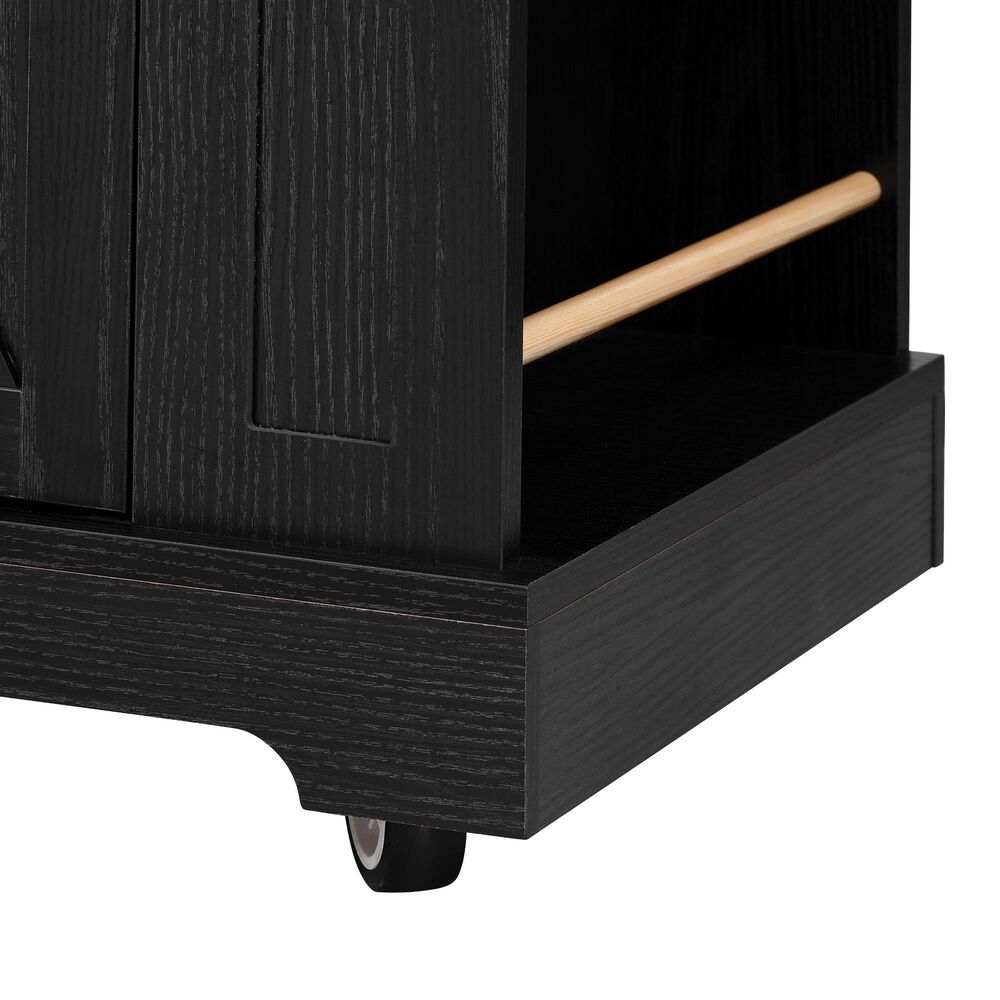 HOMLUX 53" Farmhouse Kitchen Island with Two Tempered Glass Cabinet Doors in Black, , large