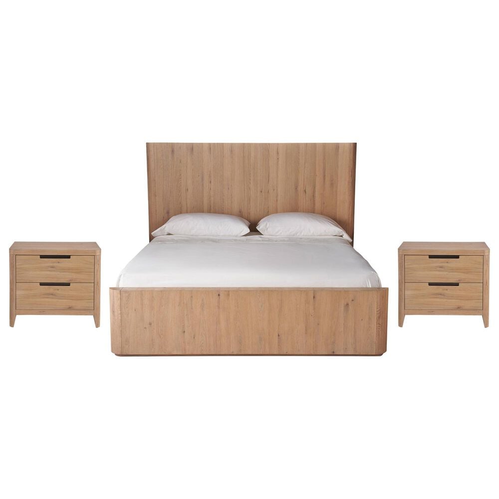 Universal Furniture Modern Walker Queen Panel Bed with Two Nightstands in Natural Oak, , large