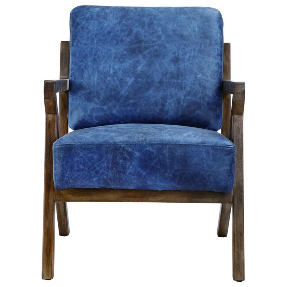 Moe"s Home Collection Drexel Leather Arm Chair in Blue, , large