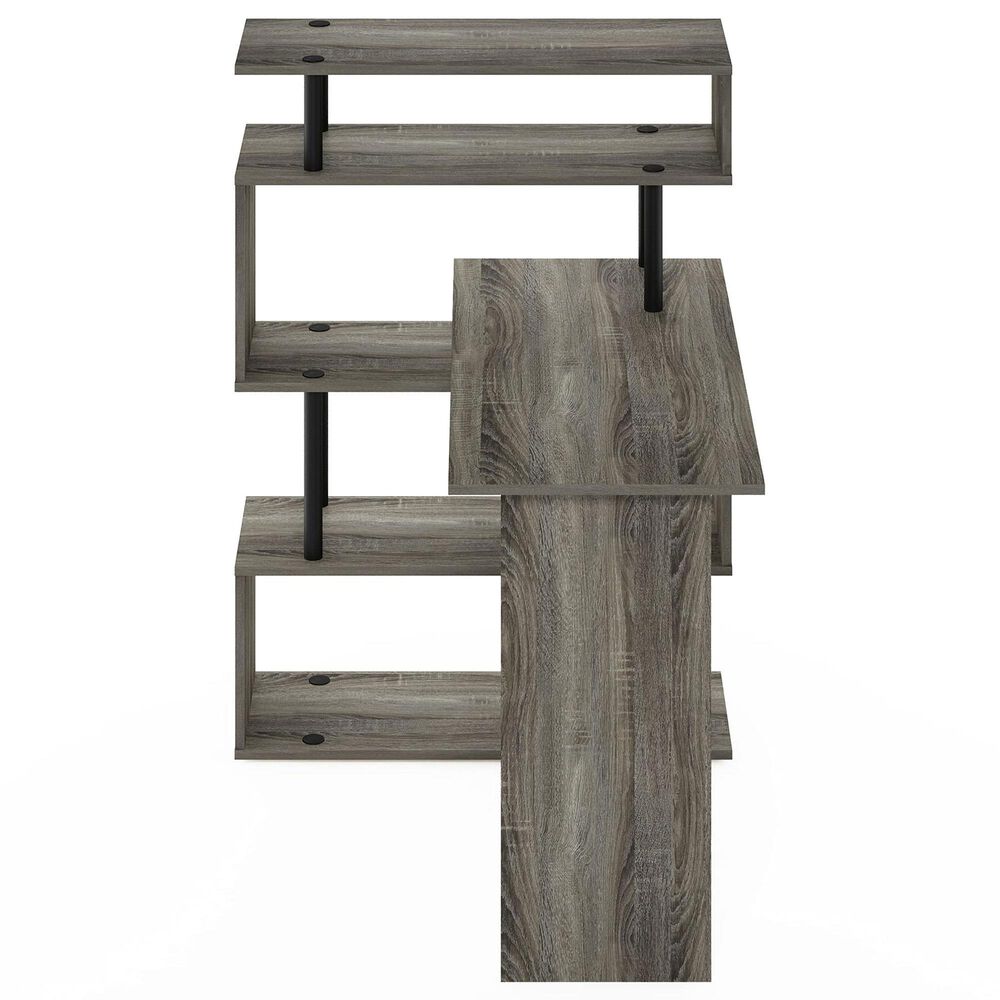 HOMLUX 5-Tier Shelves L-Shape Computer Desk in French Oak Grey and Black, , large