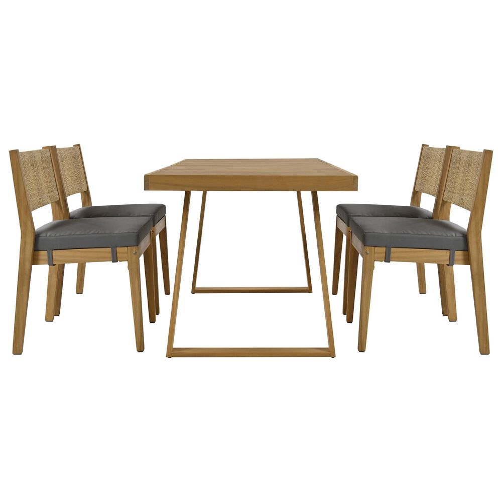 Hearth and Haven 5-Piece Outdoor Wooden Dining Set with U-Leg Table and Cushioned Chairs in Gray, , large