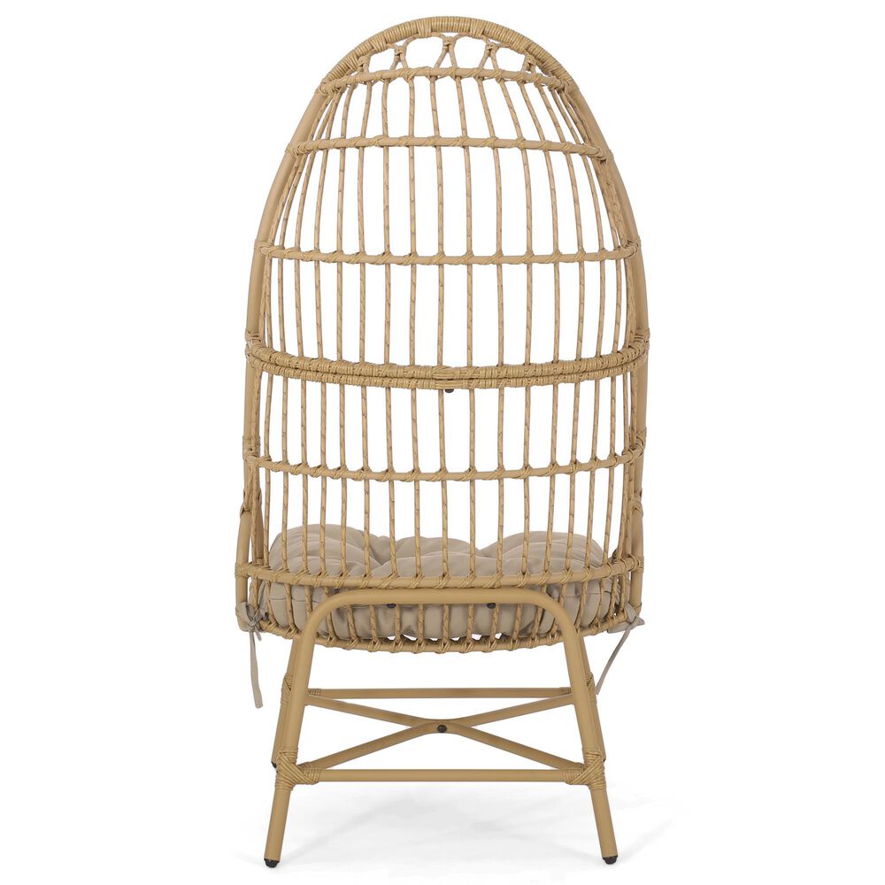 Hearth and Haven Elon Cocoon Outdoor Chair with Light Brown Cushion in Brown, , large