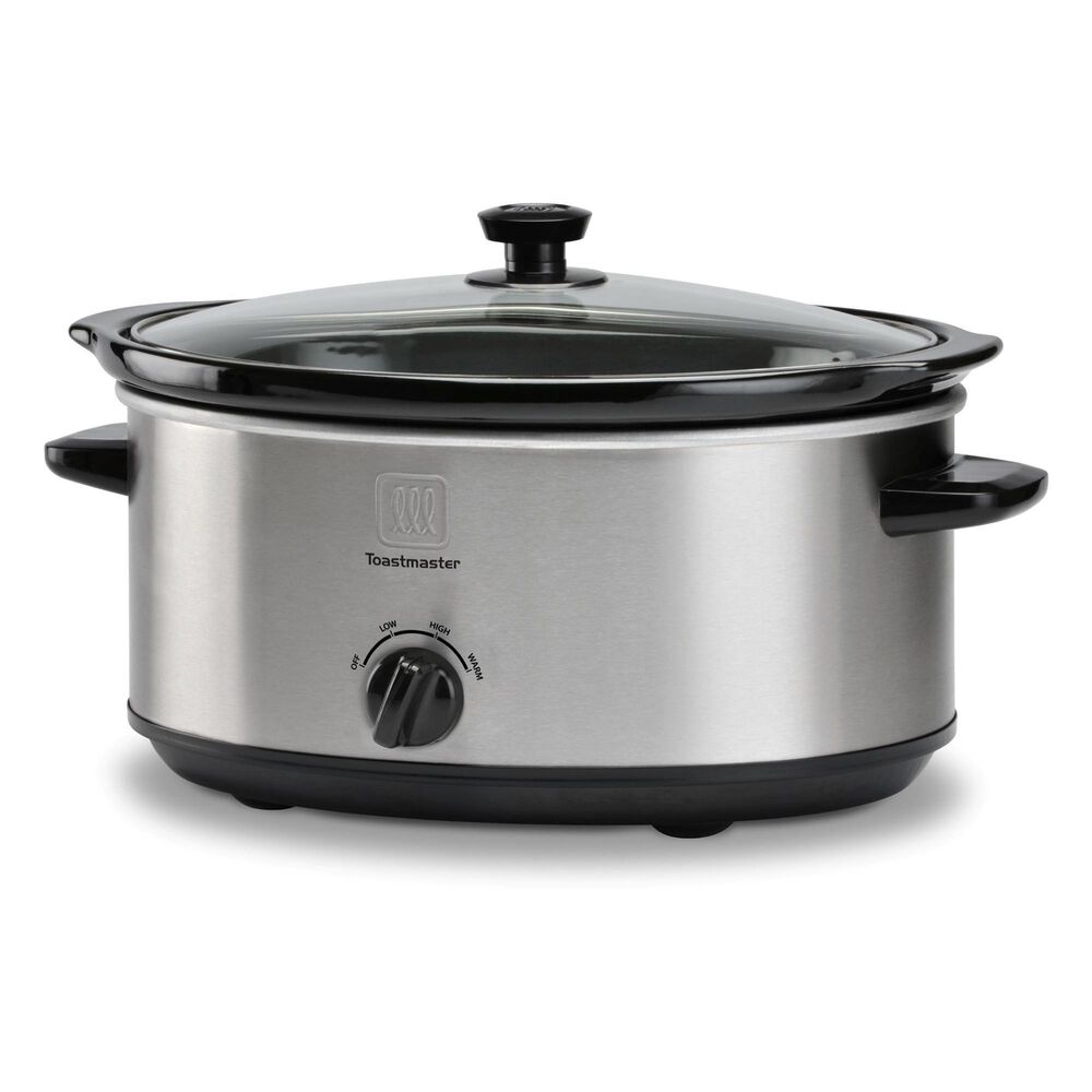 Toastmaster 7-Quart Oval Slow Cooker in Stainless Steel and Black, , large