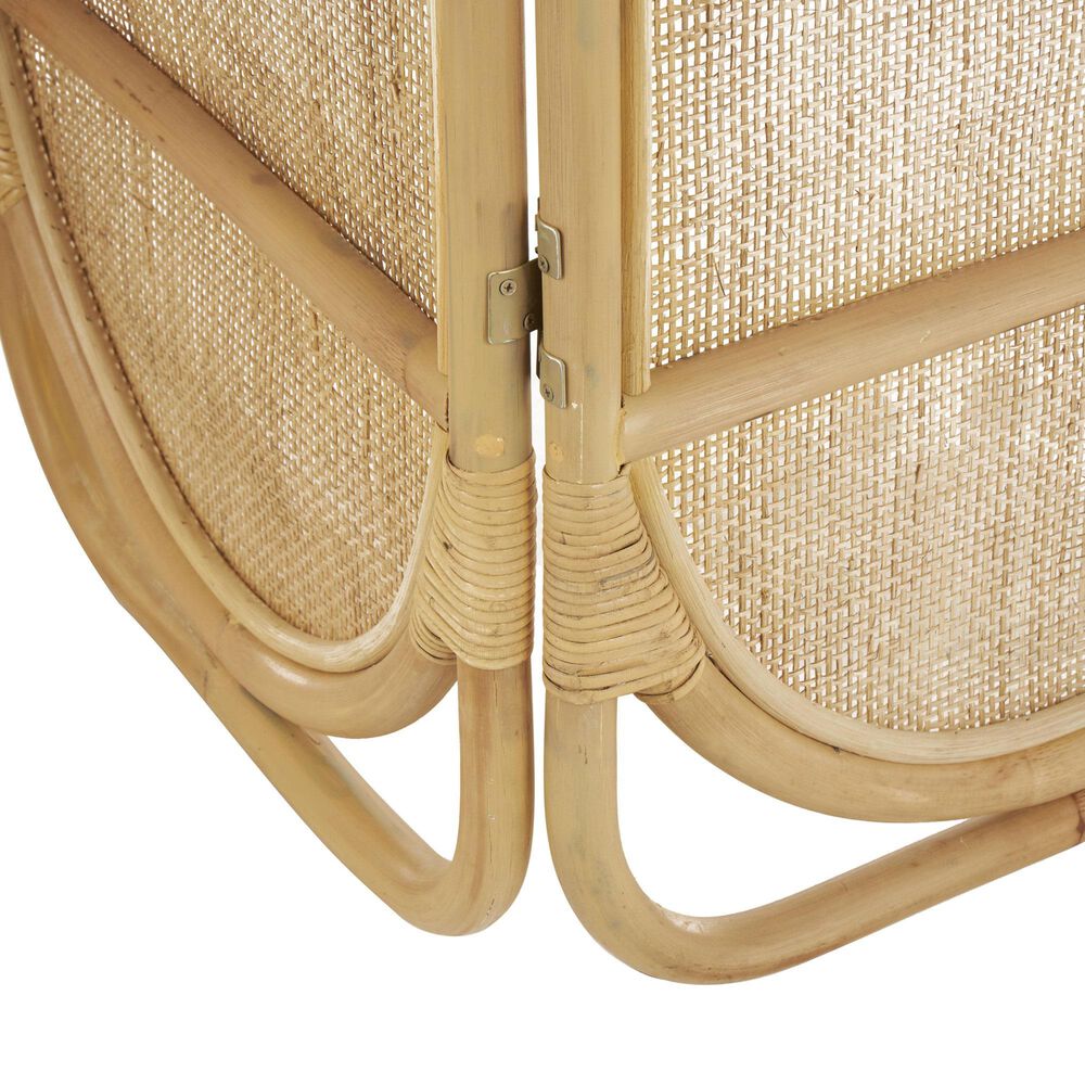 Maple and Jade 3-Panel Arched Oval Partition Room Divider Screen in Light Brown, , large