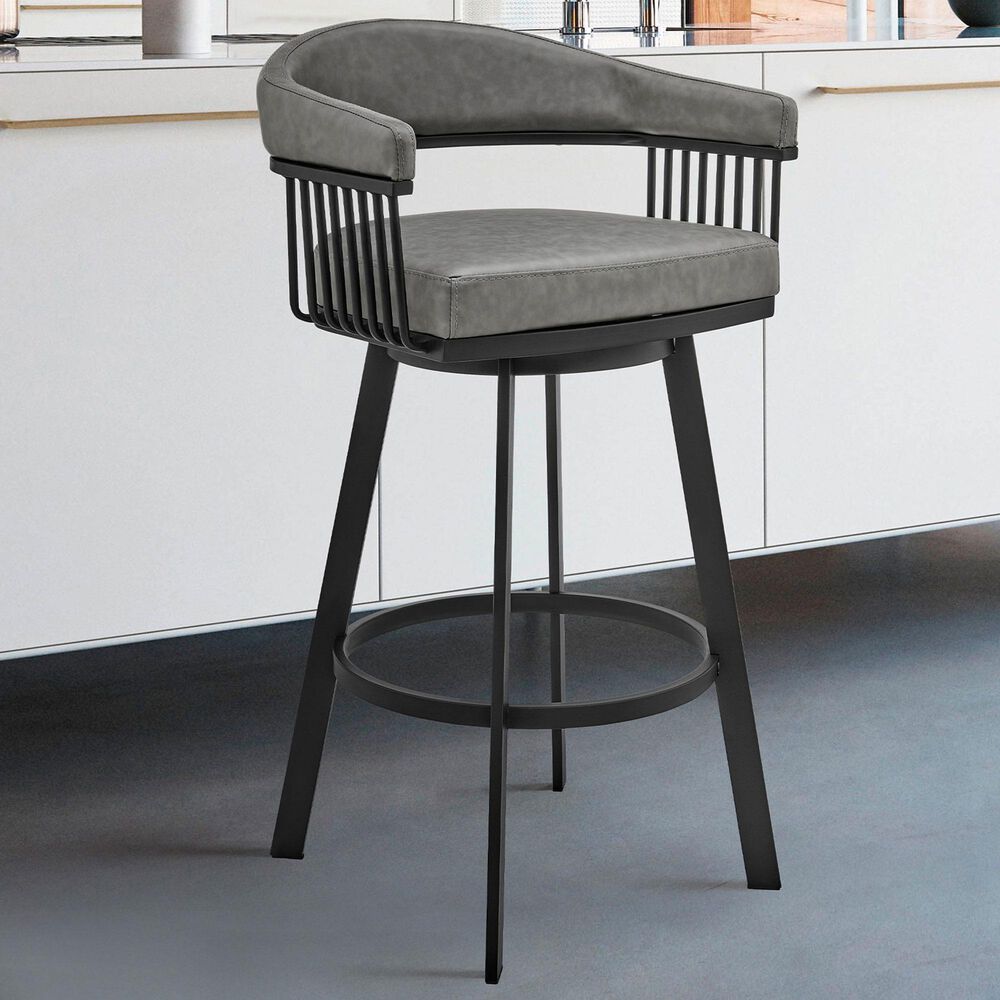 Blue River Chelsea 30&quot; Swivel Barstool with Vintage Gray Cushion in Matte Black, , large