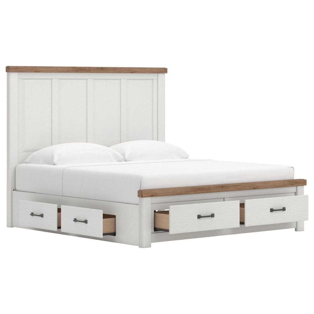Ashley Savonport King Storage Bed with Dresser and Nightstand in White and Brown, , large