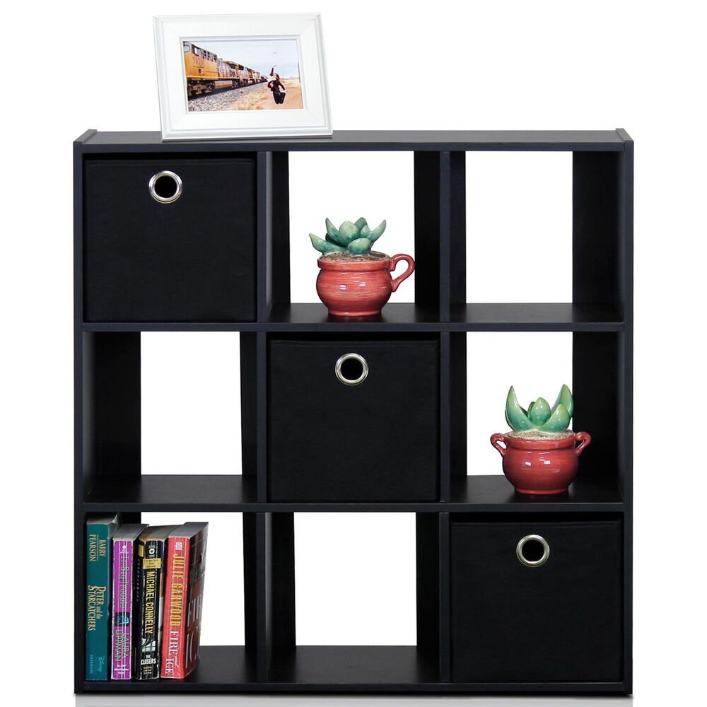 HOMLUX 9-Cube Standing Bookshelf with Bins in Espresso, , large