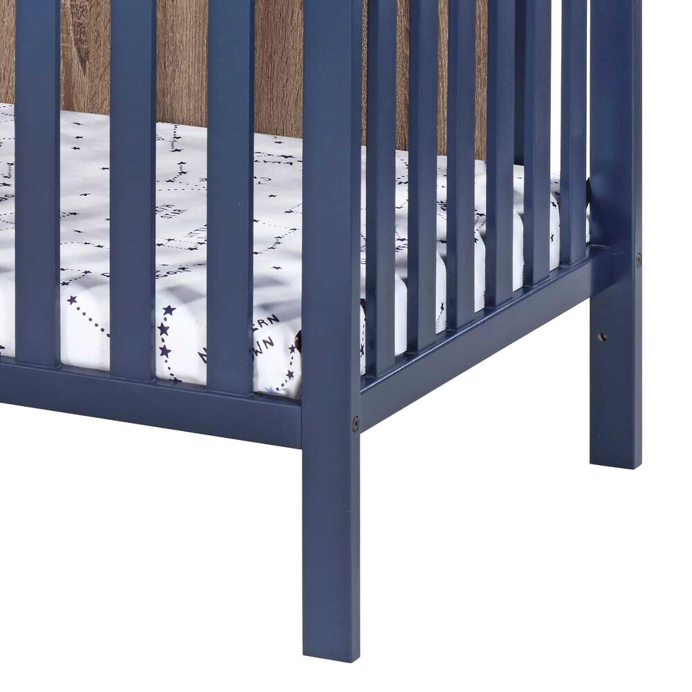 Hearth and Haven Connelly Mini Crib with Mattress Pad in Midnight Blue and Vintage Walnut, , large